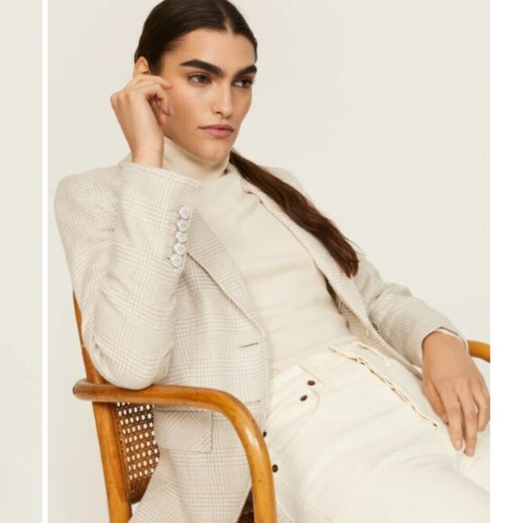 VERONICA BEARD Mathi Glen Plaid Dickey Jacket Oatmeal Beige Button Blazer 8 - Picture 3 of 15